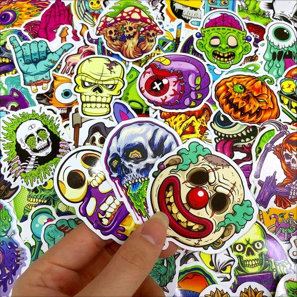 3/$15 - 10 Ct HORROR Scary VARIETY PACK VINYL STICKERS Waterproof DARK GOTH EMO - Picture 4 of 7